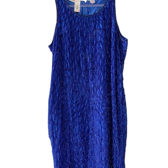 Scala Vintage Silk & Sequin Royal/Cobalt Blue Sleeveless Cocktail Dress Size 2X - Picture 11 of 16